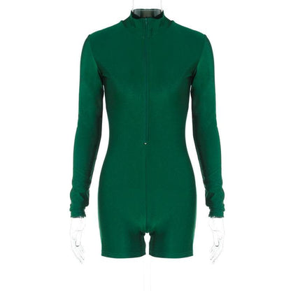 Zip-up solid long sleeve high neck romper