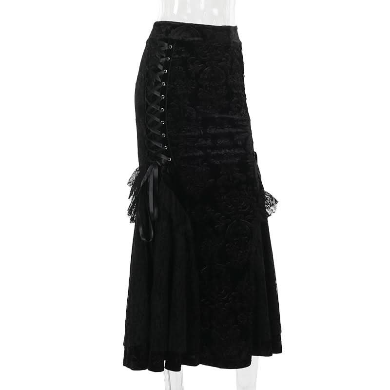 Lace hem lace up zip-up maxi skirt