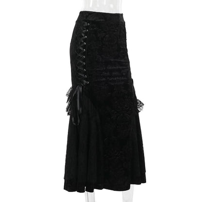 Lace hem lace up zip-up maxi skirt