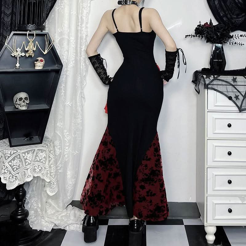 U neck lace print tassels backless cami midi dress