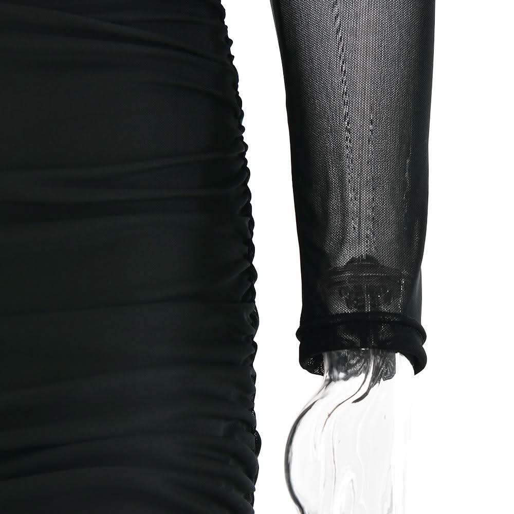 Long sleeve mesh ruched maxi dress