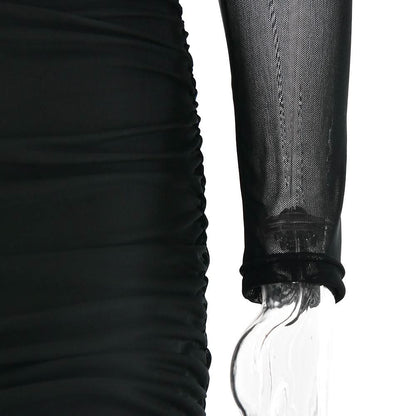 Long sleeve mesh ruched maxi dress