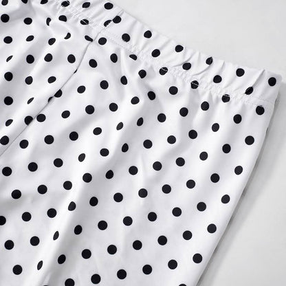 Long sleeve polka dot bowknot mesh crewneck pant set