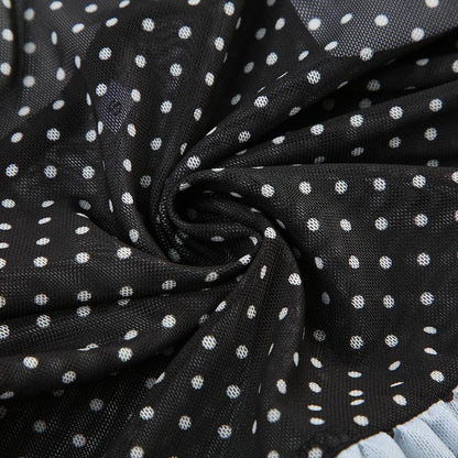 Ruffle polka dot mesh low cut contrast cami top