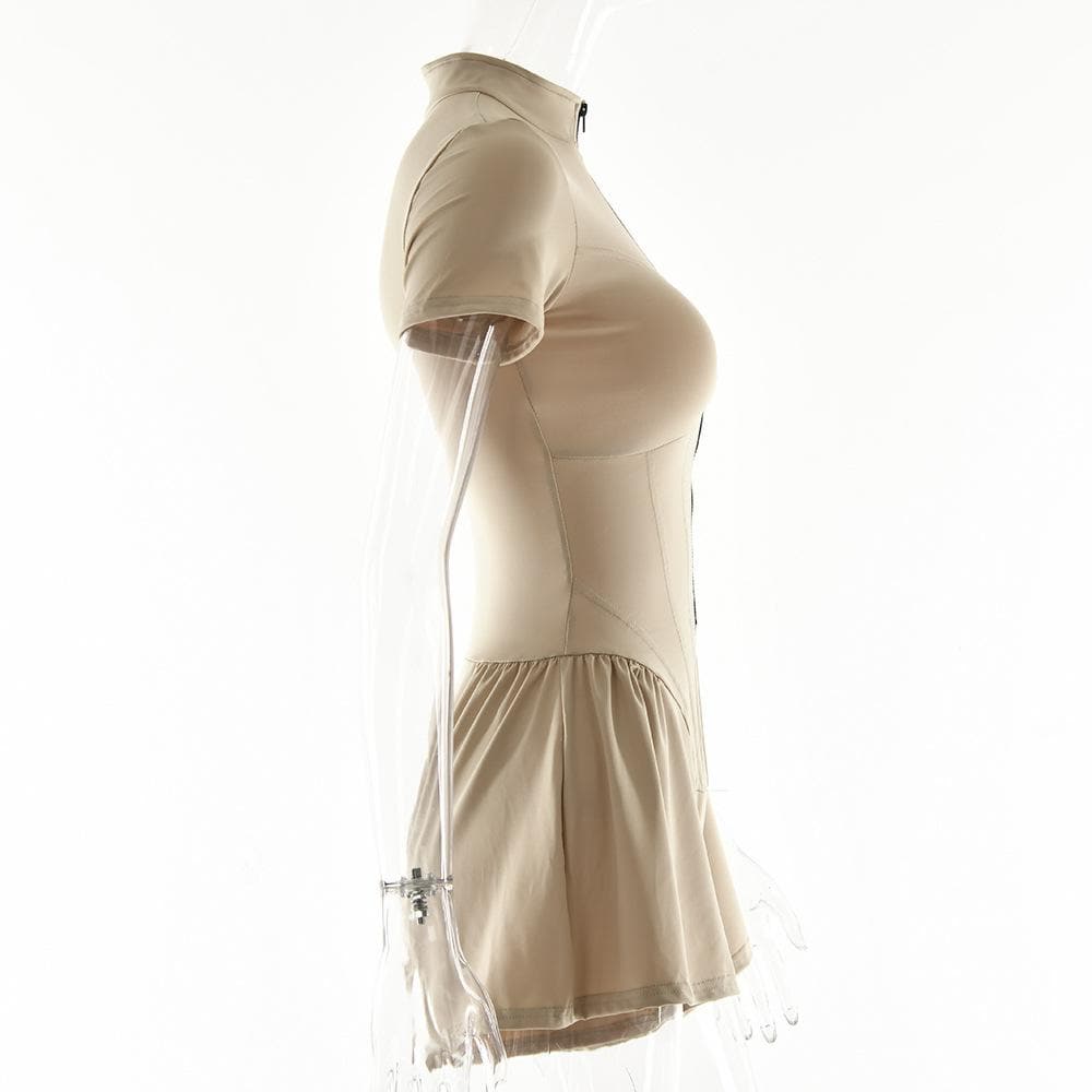 Corset short sleeve zip-up high neck contrast romper