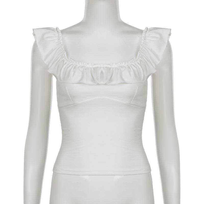 U neck ruffle solid backless cami top