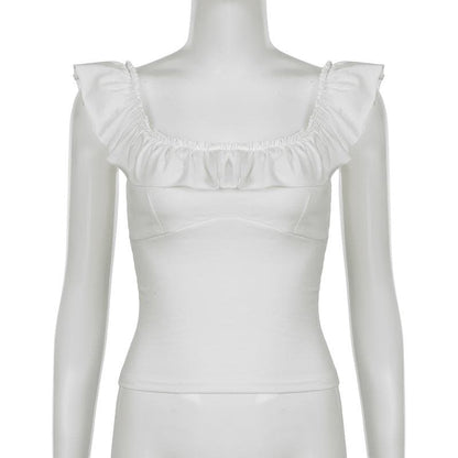 U neck ruffle solid backless cami top