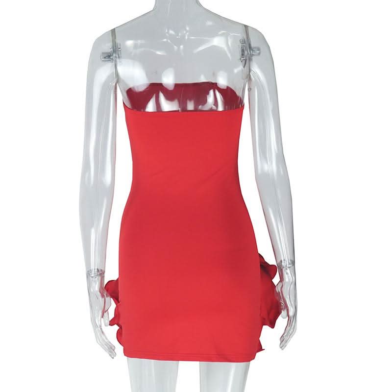 Flower applique solid backless tube mini dress