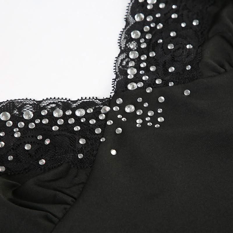 Beaded v neck lace hem backless cami top