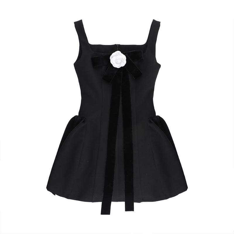 Bowknot flower applique square neck cami mini dress