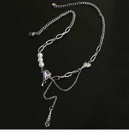 Layered faux pearl irregular stone necklace