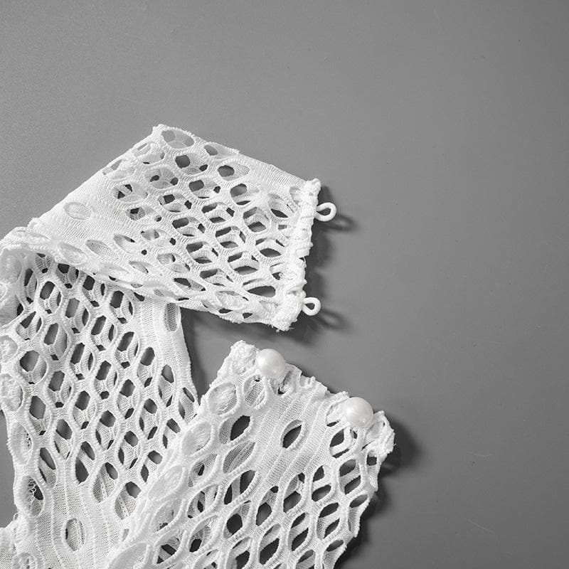 Halter knitted fishnet see through irregular mini dress