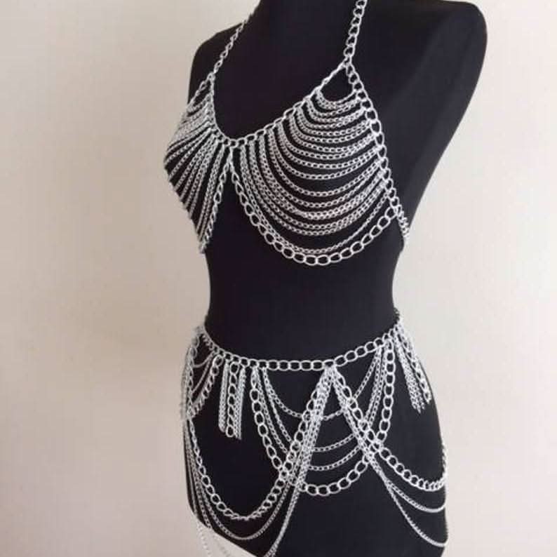 Halter metal waist chain backless set