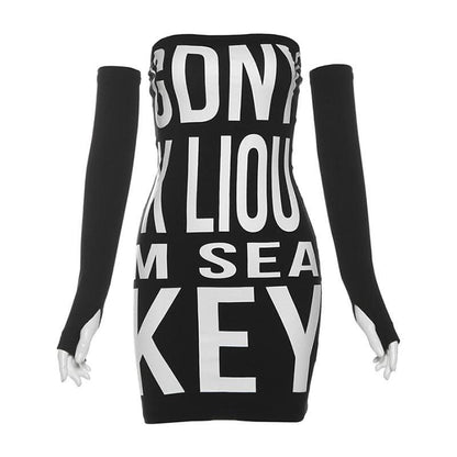 Gloves letter print tube mini dress
