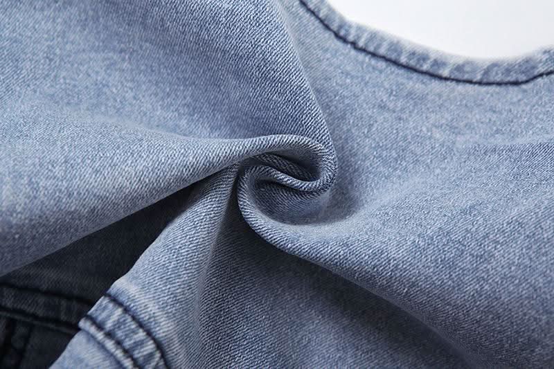 Denim square neck zip-up sleeveless tank top