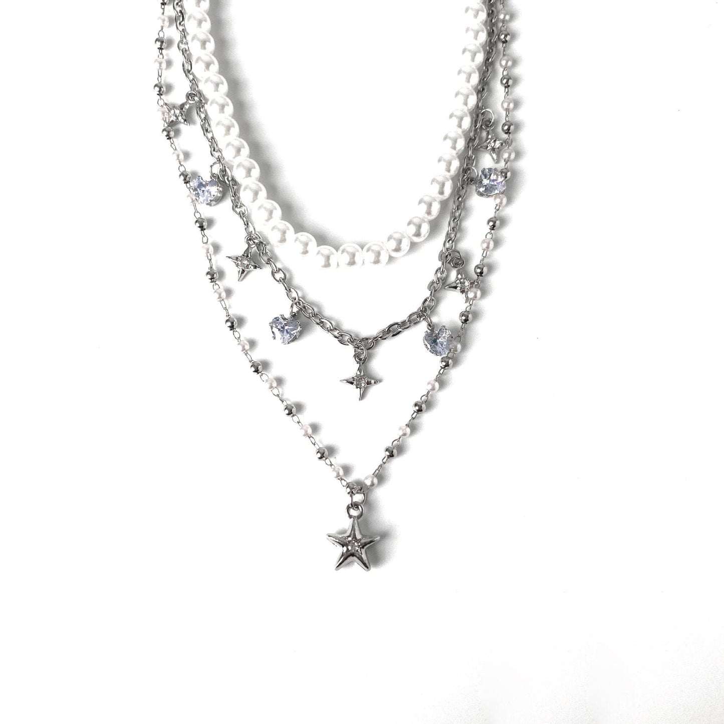 Layered star pendant choker necklace