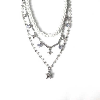 Layered star pendant choker necklace