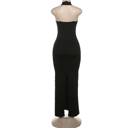 Halter hollow out backless high slit cut out maxi dress