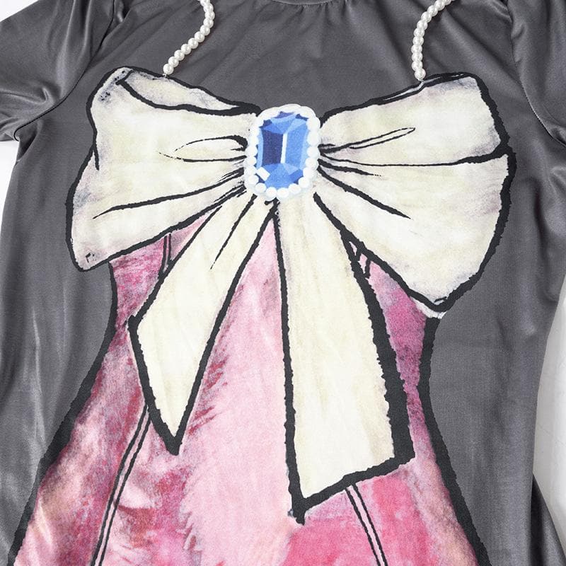 Short sleeve body print high slit maxi dress