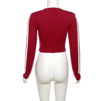 Knitted long sleeve contrast crewneck top