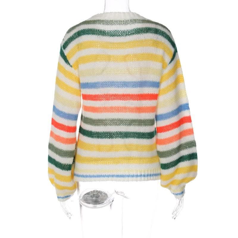 knitted long sleeve striped contrast crewneck top-final-sale