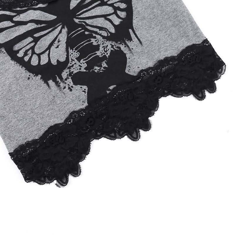 Butterfly print lace hem cami top