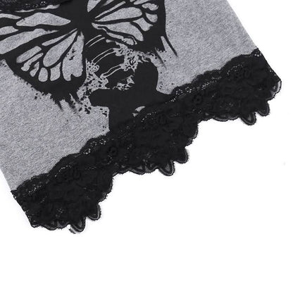 Butterfly print lace hem cami top