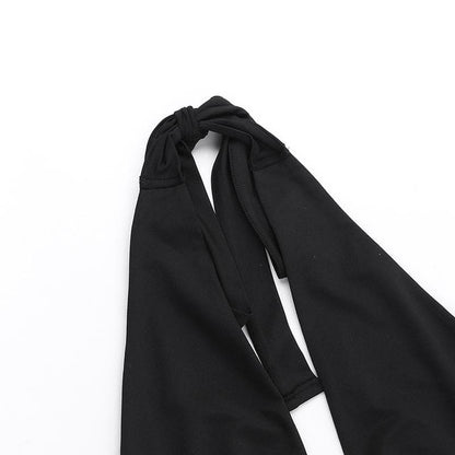 Halter deep v neck ruched ruffle rivet top