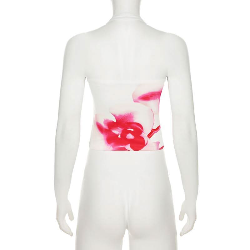 Halter flower print backless top