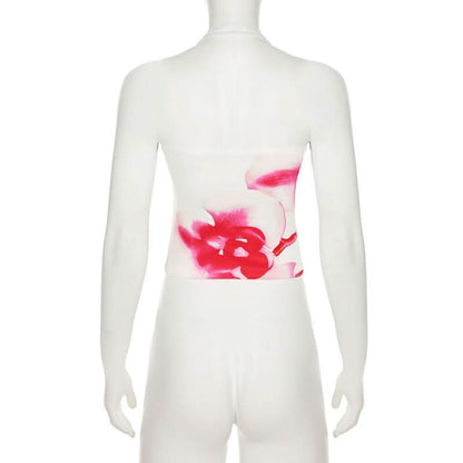 Halter flower print backless top