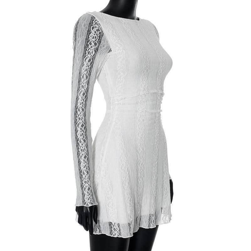 Crewneck long sleeve lace mini dress