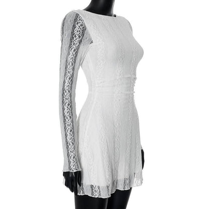 Crewneck long sleeve lace mini dress