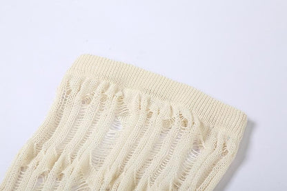 Crochet solid halter self tie see through slit midi skirt set-final-sale