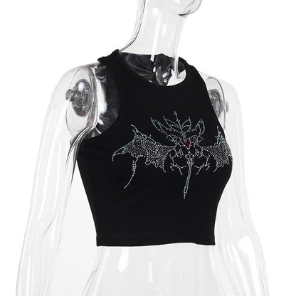 Sleeveless crewneck beaded tank crop top
