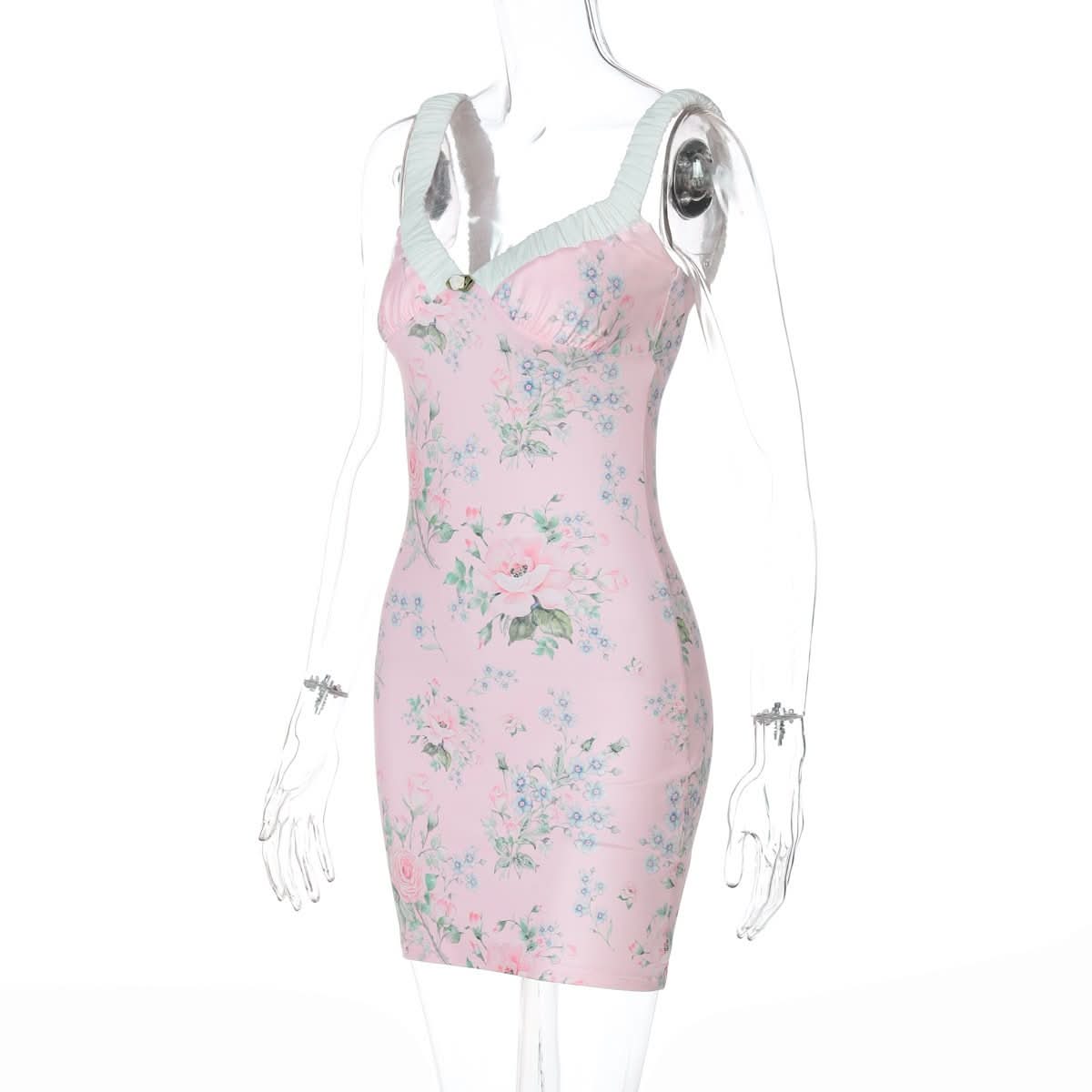 V neck flower print cami mini dress