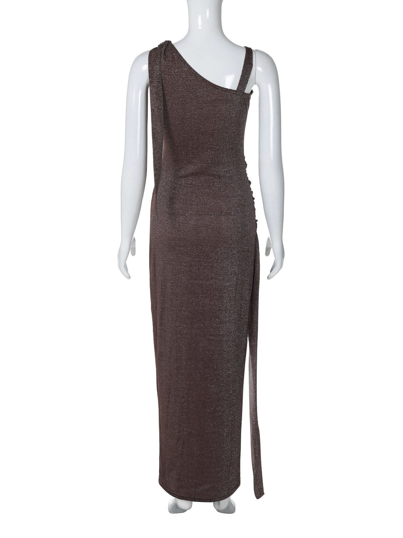 Glitter one shoulder slit cami maxi dress