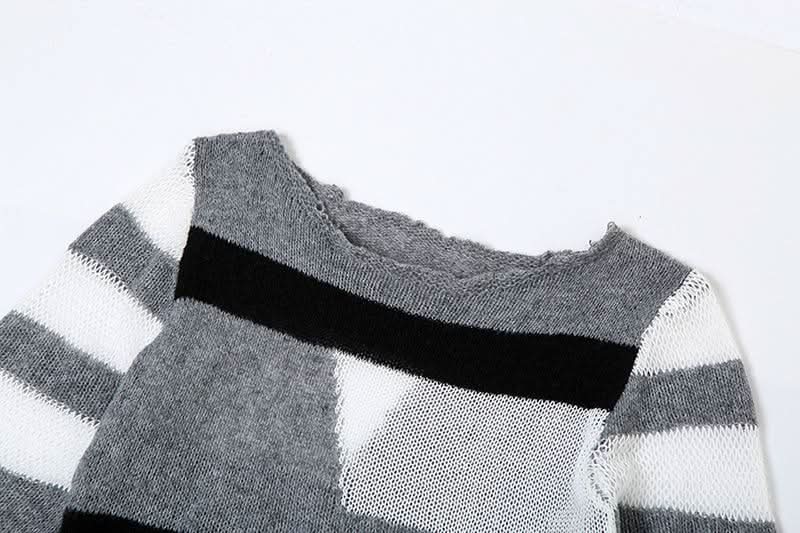 Crewneck long sleeve knitted striped print maxi dress