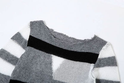 Crewneck long sleeve knitted striped print maxi dress