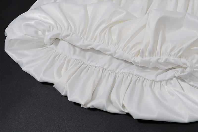 One off shoulder irregular lace up satin ruffle puff skirt set