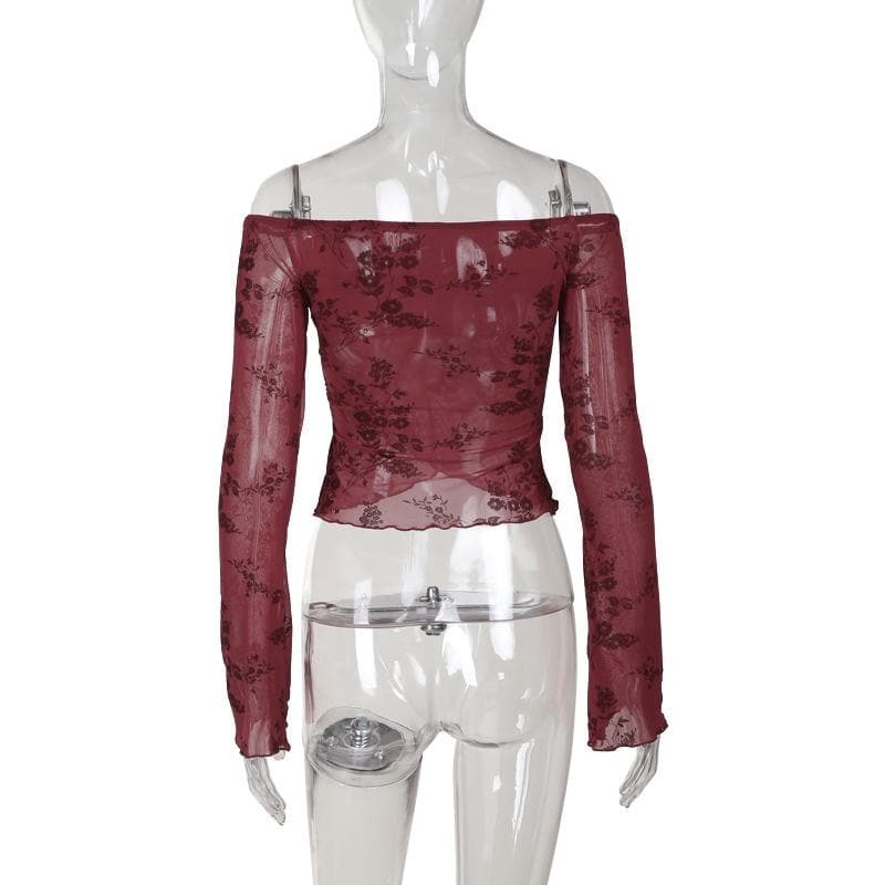 Flared sleeve off shoulder flower pattern top