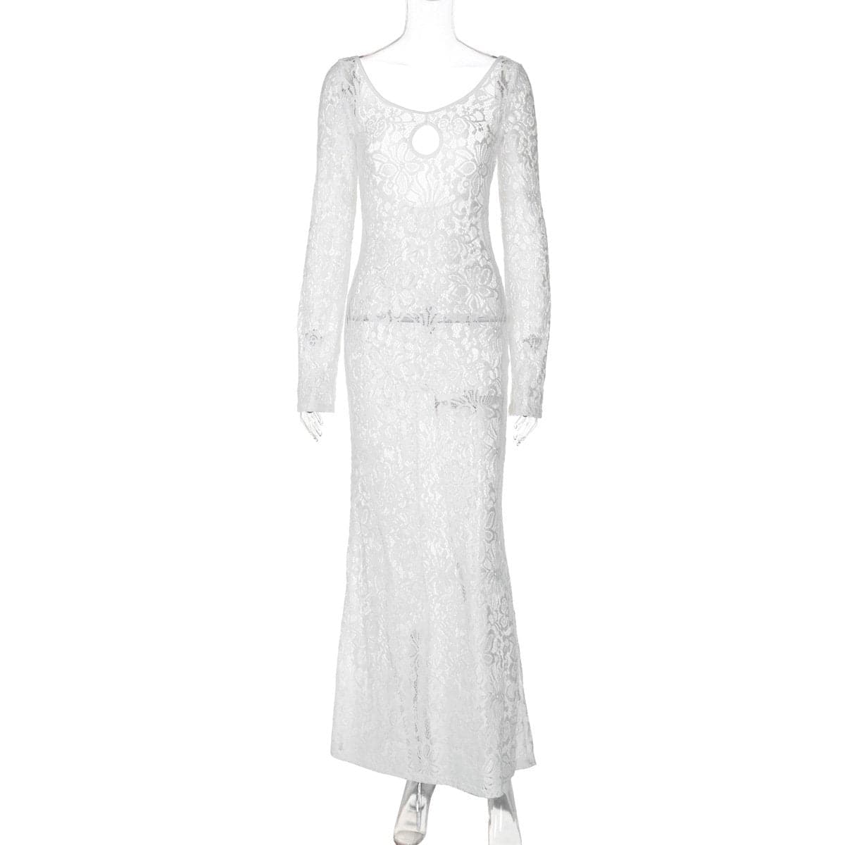 Long sleeve lace hollow out cut out midi dress
