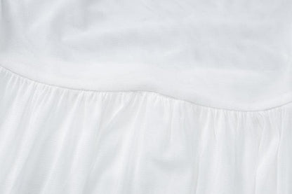 Ruched ruffle square neck sheer mesh cami maxi dress