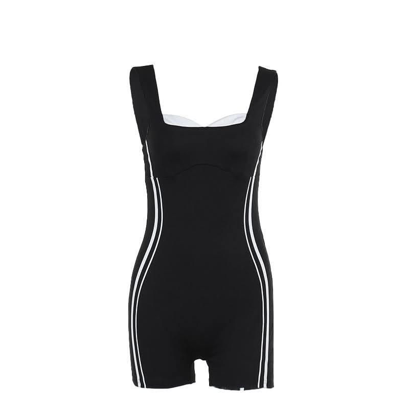 V neck backless contrast tank romper