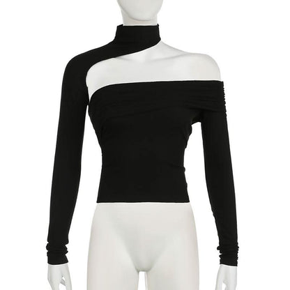 Halter irregular solid ruched top