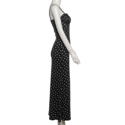 Polka dot ruched cami maxi dress