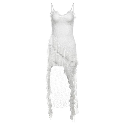 Lace ruffle flower pattern cami midi dress