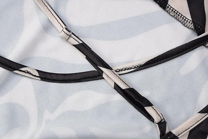 Zebra print hollow out contrast cross back slit backless cut out maxi dress