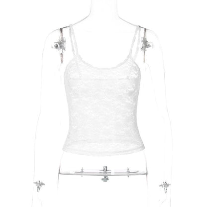 U neck see through lace backless cami top