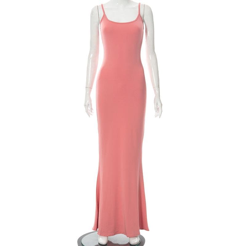 Spaghetti Strap Scoop Neck Mermaid Hem Bodycon Maxi Dress