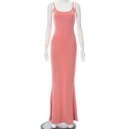 Spaghetti Strap Scoop Neck Mermaid Hem Bodycon Maxi Dress